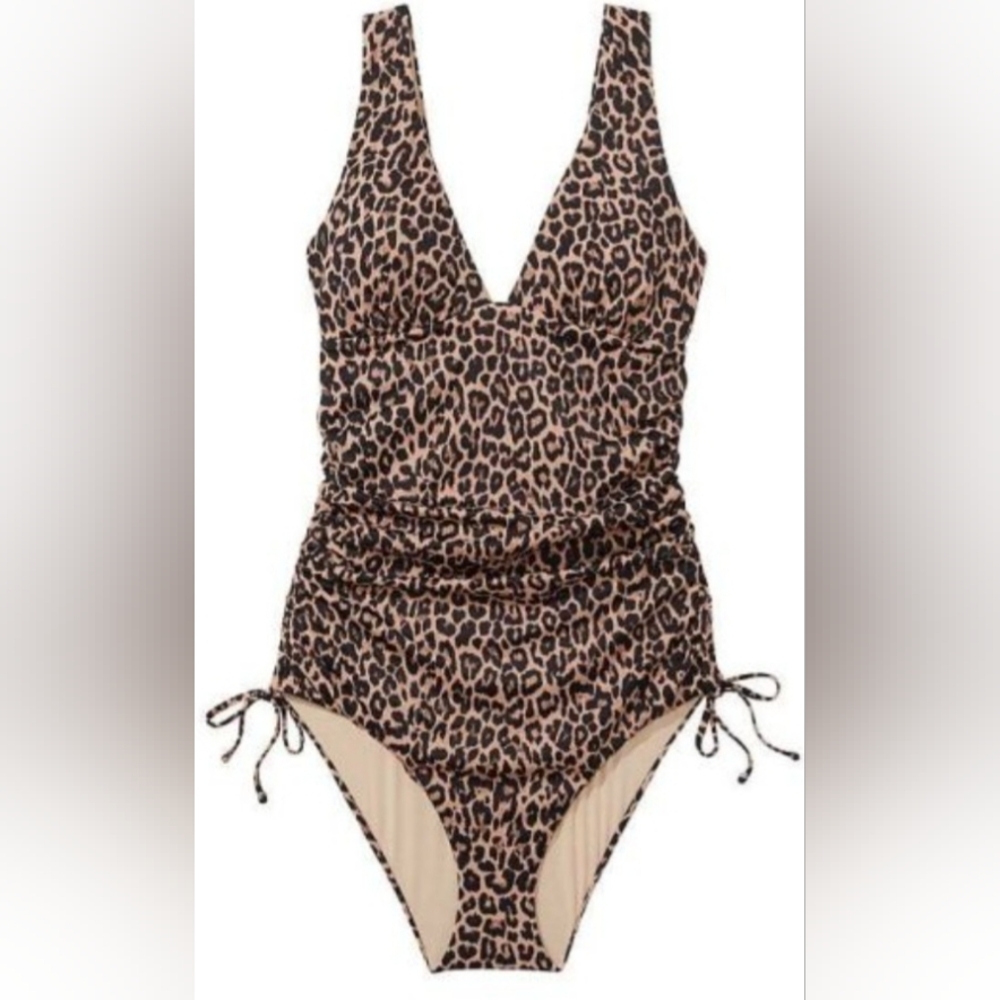 S M VS Swim Ruched One Piece Swimsuit Leopard